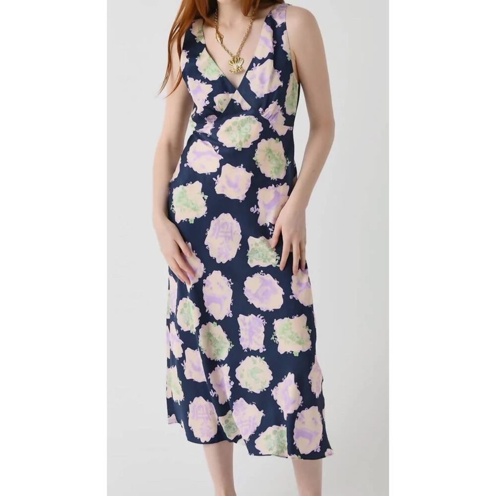 Kitri Claire Slip Dress Navy Pasture Print Midi Maxi Sz 4 Cottagecore Softcore